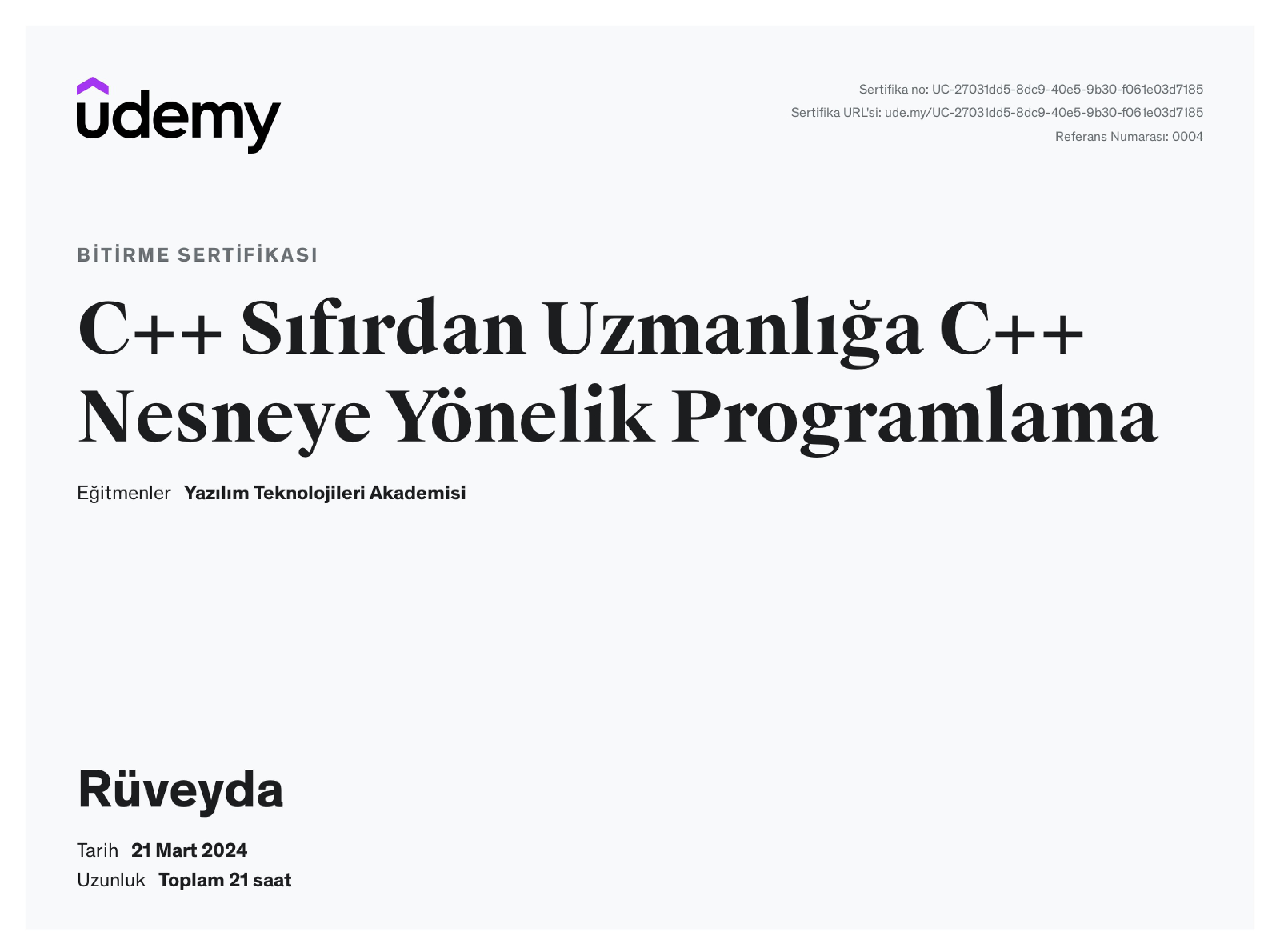 C++ Sertifikası