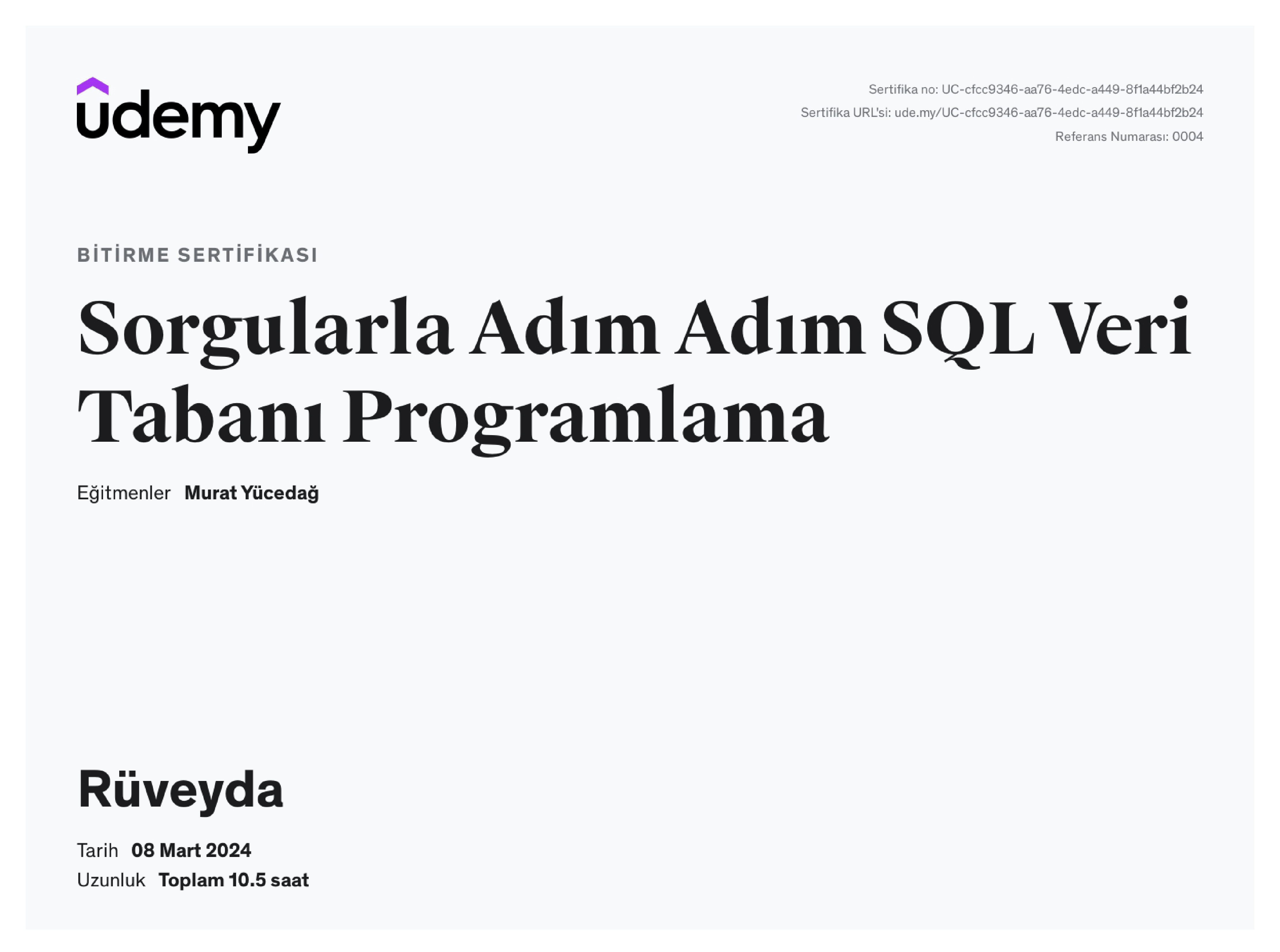 Udemy - Sorgularla Adım Adım SQL Veri Tabanı Programlama